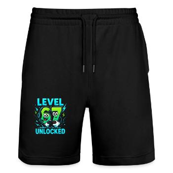 Level 67 Unlocked Six Seven Italian Brainrot Gamer - Stanley/Stella Unisex Bio Joggingshorts Trainer  - Schwarz - Vorne - Nik (191cm) & Marisol (170cm)