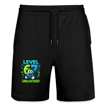 Level 67 Unlocked Six Seven Italian Brainrot Gamer - Stanley/Stella Unisex Bio Joggingshorts Trainer  - Schwarz - Vorne - Nik (191cm) & Marisol (170cm)