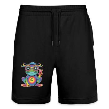 Frog T-Shirt Peace Symbol Hippie Style - Stanley/Stella Trainer Unisex Organic Jogging Shorts - black - Front - Nik (191cm) & Marisol (170cm)