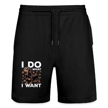 Funny Dog Breed Dachshund - Stanley/Stella Trainer Unisex Organic Jogging Shorts - black - Front - Nik (191cm) & Marisol (170cm)