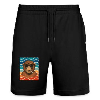 Wellen-Chimp mit Sonnenbrille - Stanley/Stella Unisex Bio Joggingshorts Trainer  - Schwarz - Vorne - Nik (191cm) & Marisol (170cm)