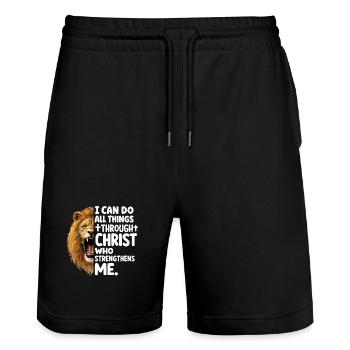 Löwe der Stärke durch Christus - Stanley/Stella Unisex Bio Joggingshorts Trainer  - Schwarz - Vorne - Nik (191cm) & Marisol (170cm)