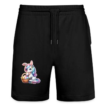 Einhorn Ostern - Stanley/Stella Unisex Bio Joggingshorts Trainer  - Schwarz - Vorne - Nik (191cm) & Marisol (170cm)