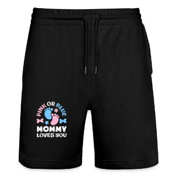 Pink Or Blue Mom Loves You Gender Reveal - Stanley/Stella Trainer Unisex Organic Jogging Shorts - black - Front - Nik (191cm) & Marisol (170cm)