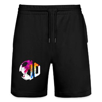 NR. 10 FUßBALLER NUMMER 10 FUßBALL 10. GEBURTSTAG - Stanley/Stella Unisex Bio Joggingshorts Trainer  - Schwarz - Vorne - Nik (191cm) & Marisol (170cm)