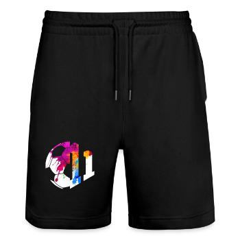 NON. 11E FOOTBALLEUR NUMÉRO 11 FOOTBALL 11E ANNIVERSAIRE - Short de jogging bio TRAINER Stanley/Stella unisexe - noir - Devant - Nik (191cm) & Marisol (170cm)