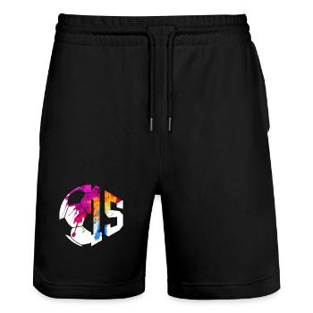 NR. 15 FUßBALLER NUMMER 15 FUßBALL 15. GEBURTSTAG - Stanley/Stella Unisex Bio Joggingshorts Trainer  - Schwarz - Vorne - Nik (191cm) & Marisol (170cm)