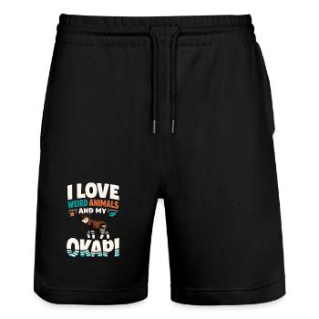 Okapi-liebhaber Okapi-tier Seltene Tierweltliebe - Stanley/Stella Unisex Bio Joggingshorts Trainer  - Schwarz - Vorne - Nik (191cm) & Marisol (170cm)