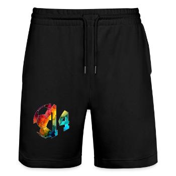 NR. 14 FUßBALLER NUMMER 14 FUßBALL 14. GEBURTSTAG - Stanley/Stella Unisex Bio Joggingshorts Trainer  - Schwarz - Vorne - Nik (191cm) & Marisol (170cm)
