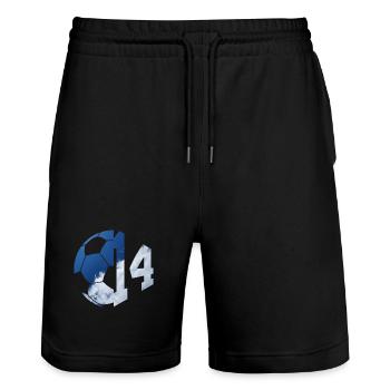 NR. 14 FUßBALLER NUMMER 14 FUßBALL 14. GEBURTSTAG - Stanley/Stella Unisex Bio Joggingshorts Trainer  - Schwarz - Vorne - Nik (191cm) & Marisol (170cm)