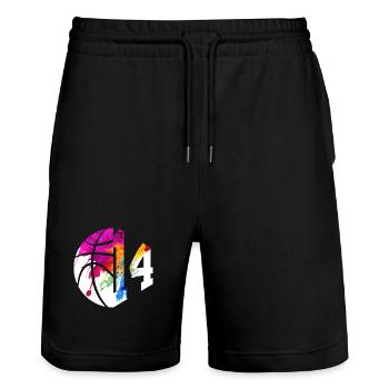 NR. 14 NUMMER 14 BASKETBALL 14. GEBURTSTAG - Stanley/Stella Unisex Bio Joggingshorts Trainer  - Schwarz - Vorne - Nik (191cm) & Marisol (170cm)