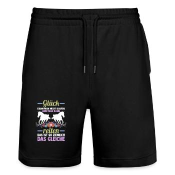 Reiten Pferdeliebhaber Reiterhof Pferde - Stanley/Stella Unisex Bio Joggingshorts Trainer  - Schwarz - Vorne - Nik (191cm) & Marisol (170cm)