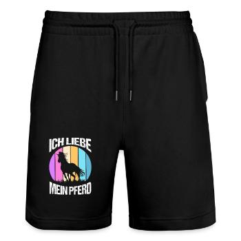 Reiten Pferdeliebhaber Reiterhof Pferde - Stanley/Stella Unisex Bio Joggingshorts Trainer  - Schwarz - Vorne - Nik (191cm) & Marisol (170cm)