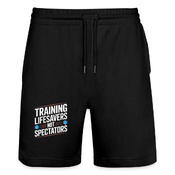Paramedic Training Lifesavers Emergency Services - Stanley/Stella Trainer Unisex Organic Jogging Shorts - black - Front - Nik (191cm) & Marisol (170cm)