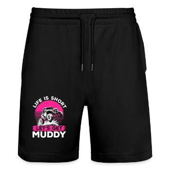 UTV Off Road Girl Woman 4 Wheeler Side by side - Stanley/Stella Unisex Bio Joggingshorts Trainer  - Schwarz - Vorne - Nik (191cm) & Marisol (170cm)