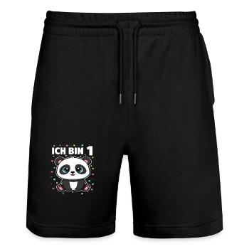 Ich bin 1 - Süßes Panda zum 1. Geburtstag - Stanley/Stella Unisex Bio Joggingshorts Trainer  - Schwarz - Vorne - Nik (191cm) & Marisol (170cm)