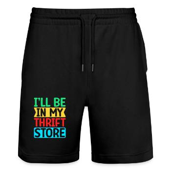 Thrift Shopper I´ll Be In My Thrift Store - Stanley/Stella Unisex Bio Joggingshorts Trainer  - Schwarz - Vorne - Nik (191cm) & Marisol (170cm)