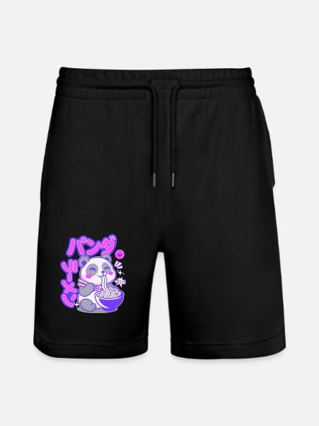 Panda mit Ramen Nudeln  - Stanley/Stella Unisex Bio Joggingshorts Trainer  - Schwarz