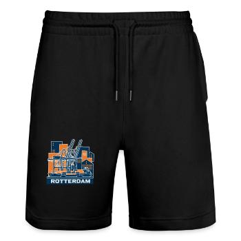 Rotterdam Hafen Kran Containerschiff - Stanley/Stella Unisex Bio Joggingshorts Trainer  - Schwarz - Vorne - Nik (191cm) & Marisol (170cm)