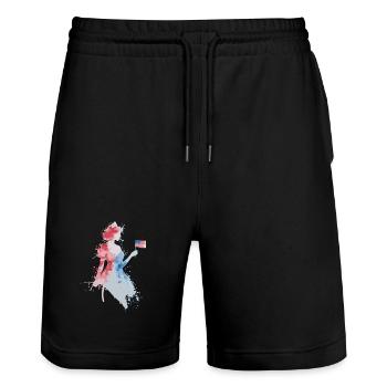 Aquarelle drapeau Nurse USA - Short de jogging bio TRAINER Stanley/Stella unisexe - noir - Devant - Nik (191cm) & Marisol (170cm)
