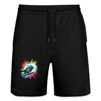 Bunter Surfer Wasserfarben Spritzer Graffiti - Stanley/Stella Unisex Bio Joggingshorts Trainer  - Schwarz - Vorne - Nik (191cm) & Marisol (170cm)