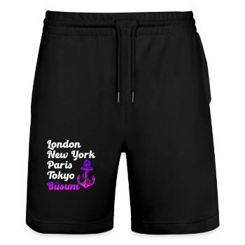 Büsumer LONDON NEW YORK PARIS TOKYO BÜSUM - Stanley/Stella Trainer Unisex Organic Jogging Shorts - black - Front - Nik (191cm) & Marisol (170cm)
