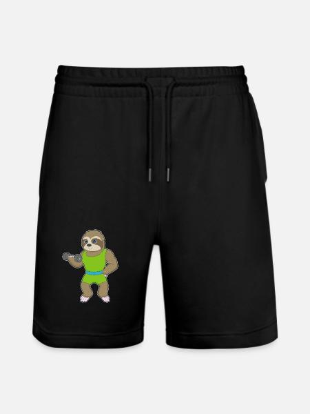 Sloth Bodybuilder Dumbbell Bodybuilding - Stanley/Stella Trainer Unisex Organic Jogging Shorts - black