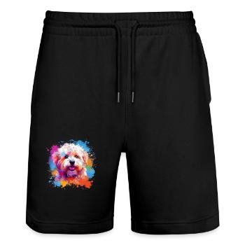Colorful Dog Splash Art Bichon Fris - Stanley/Stella Trainer Unisex Organic Jogging Shorts - black - Front - Nik (191cm) & Marisol (170cm)