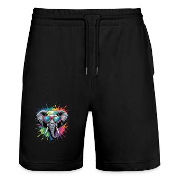 Bunter Elefant Wasserfarben Spritzer - Stanley/Stella Unisex Bio Joggingshorts Trainer  - Schwarz - Vorne - Nik (191cm) & Marisol (170cm)