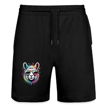 Buntes Lama Wasserfarben Spritzer - Stanley/Stella Unisex Bio Joggingshorts Trainer  - Schwarz - Vorne - Nik (191cm) & Marisol (170cm)