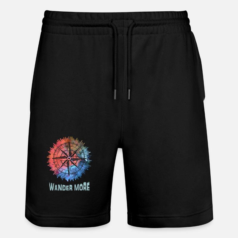 Wander More Compass Batik - Stanley/Stella Unisex Bio Joggingshorts Trainer - Schwarz