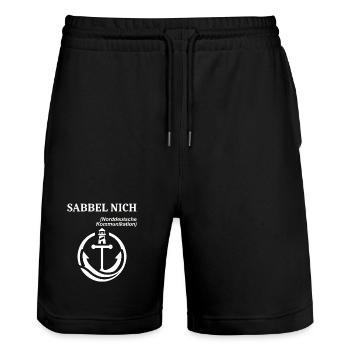 Norddeutscher Humor Spruch lustig SABBEL NICH - Stanley/Stella Unisex Bio Joggingshorts Trainer  - Schwarz - Vorne - Nik (191cm) & Marisol (170cm)