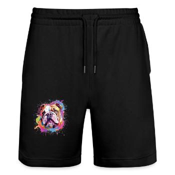 Bulldog Colorful Splash Art Dog - Stanley/Stella Trainer Unisex Organic Jogging Shorts - black - Front - Nik (191cm) & Marisol (170cm)