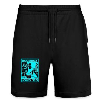 Boombox Laut 85 Neon Retro - Stanley/Stella Unisex Bio Joggingshorts Trainer  - Schwarz - Vorne - Nik (191cm) & Marisol (170cm)