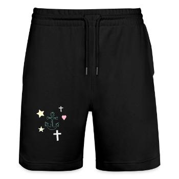 Ancre pastel avec étoiles et cœur - Short de jogging bio TRAINER Stanley/Stella unisexe - noir - Devant - Nik (191cm) & Marisol (170cm)