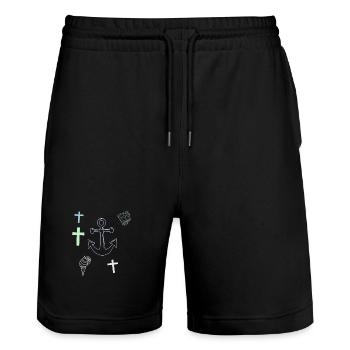  Anker Kreuz Eis maritim - Stanley/Stella Unisex Bio Joggingshorts Trainer  - Schwarz - Vorne - Nik (191cm) & Marisol (170cm)