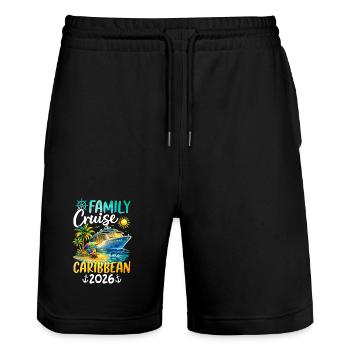 Family Cruise Caribbean 2026 - Stanley/Stella Unisex Bio Joggingshorts Trainer  - Schwarz - Vorne - Nik (191cm) & Marisol (170cm)