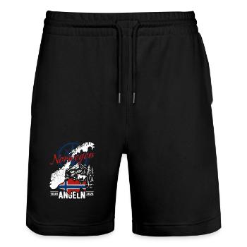 Norwegen Angeln Tour 2026 - Angler Geschenk - Stanley/Stella Unisex Bio Joggingshorts Trainer  - Schwarz - Vorne - Nik (191cm) & Marisol (170cm)