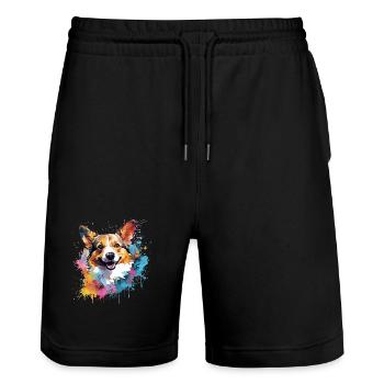 Pembroke Welsh Corgi Dog Splash Art Colorful - Stanley/Stella Trainer Unisex Organic Jogging Shorts - black - Front - Nik (191cm) & Marisol (170cm)