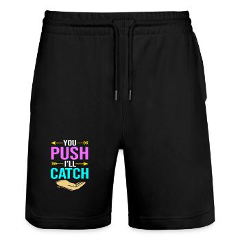 Sage-femme - Short de jogging bio TRAINER Stanley/Stella unisexe - noir - Devant - Nik (191cm) & Marisol (170cm)