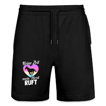 Reiten Pferdeliebhaber Reiterhof Pferde - Stanley/Stella Unisex Bio Joggingshorts Trainer  - Schwarz - Vorne - Nik (191cm) & Marisol (170cm)