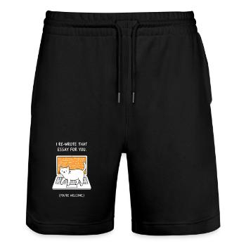 Katzenschreiber am Laptop - Stanley/Stella Unisex Bio Joggingshorts Trainer  - Schwarz - Vorne - Nik (191cm) & Marisol (170cm)