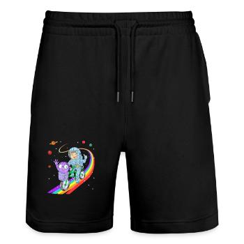 Junge fährt Fahrrad mit Alien-Hemd - Stanley/Stella Unisex Bio Joggingshorts Trainer  - Schwarz - Vorne - Nik (191cm) & Marisol (170cm)