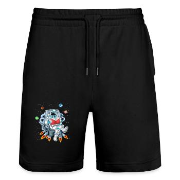 Astronaut Reading Space Shirt - Stanley/Stella Trainer Unisex Organic Jogging Shorts - black - Front - Nik (191cm) & Marisol (170cm)