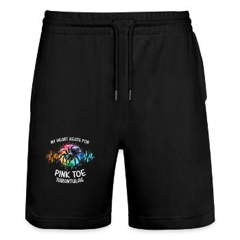 Pinkzeh Rosafuss Tarantel Herzlinie - Stanley/Stella Unisex Bio Joggingshorts Trainer  - Schwarz - Vorne - Nik (191cm) & Marisol (170cm)