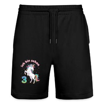3rd Birthday Unicorn Girl I'm already 3 - Stanley/Stella Trainer Unisex Organic Jogging Shorts - black - Front - Nik (191cm) & Marisol (170cm)