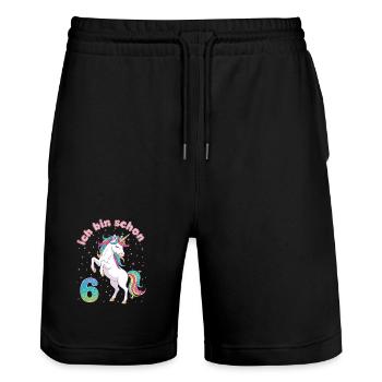 6th Birthday Unicorn Girl I'm already 6 - Stanley/Stella Trainer Unisex Organic Jogging Shorts - black - Front - Nik (191cm) & Marisol (170cm)