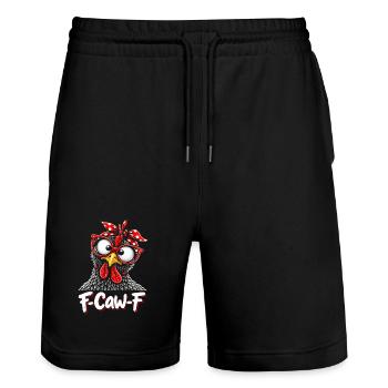 F-Caw-F Chicken Adult Humor Funny Rooster Fcawf - Stanley/Stella Unisex Bio Joggingshorts Trainer  - Schwarz - Vorne - Nik (191cm) & Marisol (170cm)
