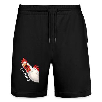 F-Caw-F Chicken Adult Humor Funny Rooster Fcawf - Stanley/Stella Unisex Bio Joggingshorts Trainer  - Schwarz - Vorne - Nik (191cm) & Marisol (170cm)