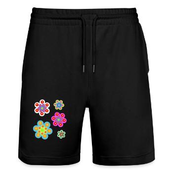 Retro Floral Summer Kids Girl Baby - Stanley/Stella Trainer Unisex Organic Jogging Shorts - black - Front - Nik (191cm) & Marisol (170cm)